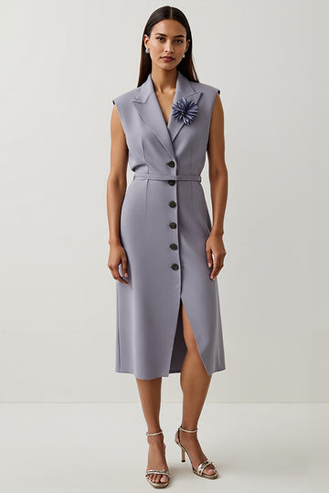 Grey Purple Sheath V-Neck Work Dress with 3D Flower